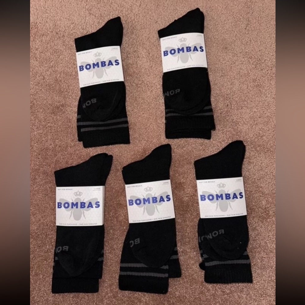 COPY - Lot Of 5 BOMBAS Socks Mens Large Size 9.5-13 Black Durable Stay Up Tech